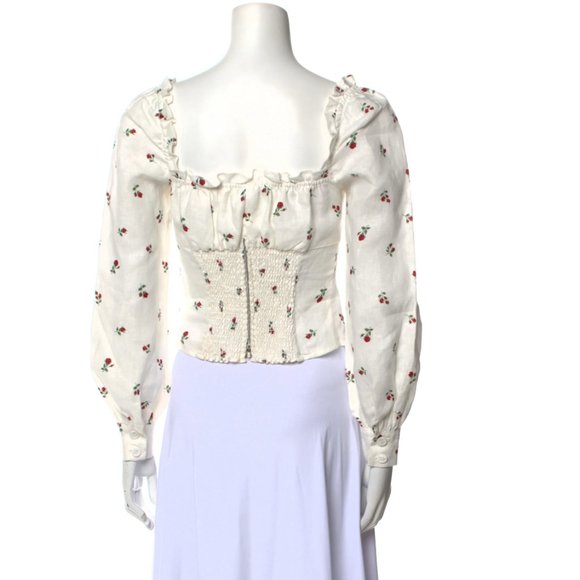 REFORMATION Linen Floral Print Crop Top Size: S | US 4 Smocked, Pinto - Picture 3 of 11
